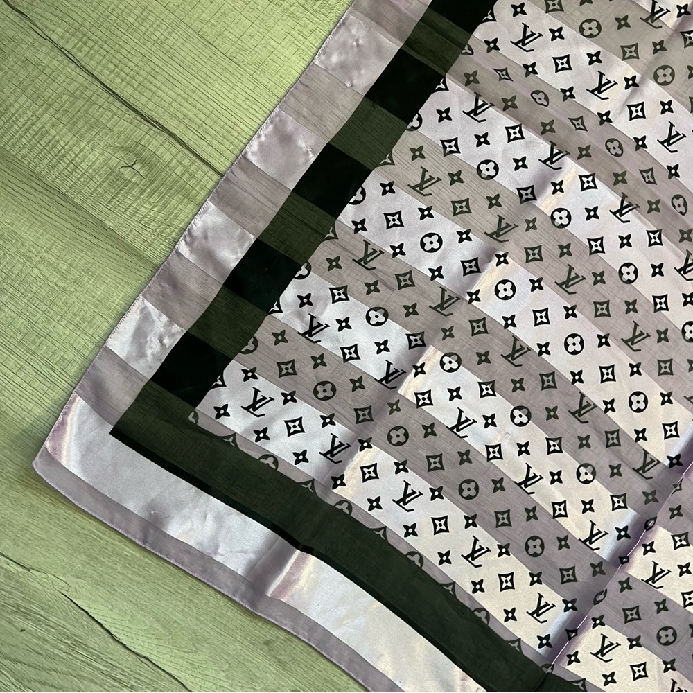 LOUIS VUITTON Lilac Purple Black Silk Monogram Scarf Wrap Shawl - Picture 12 of 16
